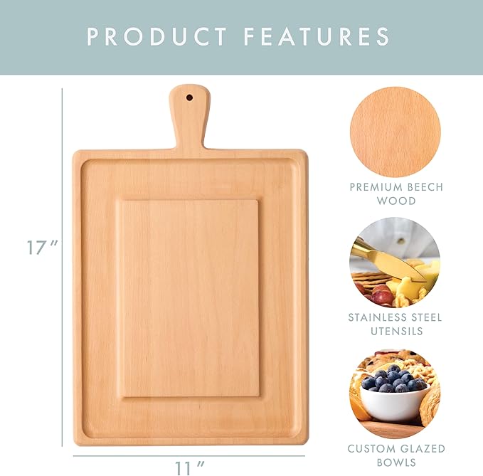 Charcuterie Board Set - Beech Wood Cheese Board for Serving with Accessories - House Warming Gifts for New Home, Bridal Shower & Wedding Gift, Birthday Gifts for Women