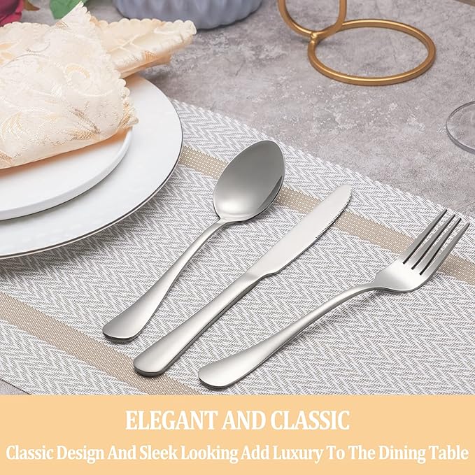 50 Piece Silverware Set Service for 10,Premium Stainless Steel Flatware Set,Mirror Polished Cutlery Utensil Set,Durable Home Kitchen Eating Tableware Set,Include Fork Knife Spoon Set,Dishwasher Safe