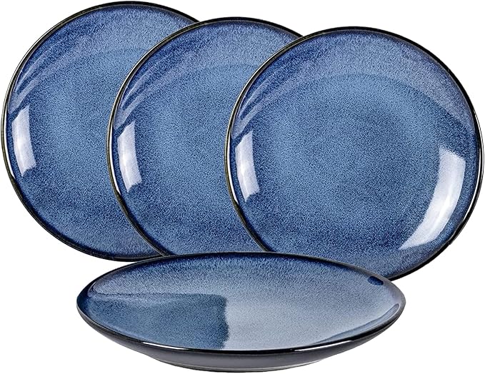 UNICASA Ceramic Dinner Plates Set of 4, Porcelain 10.25 Inch Pasta Plate Set, Reactive Glaze Serving Dishes for Steak, Salad, Pizza, Dishwasher & Microwave Safe (Blue)