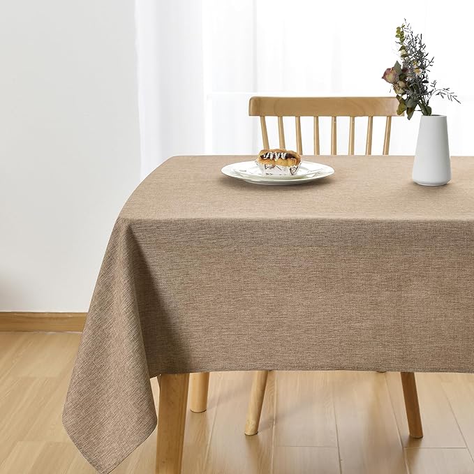 JIUZHEN Faux Linen Farmhouse Tablecloth Rectangular, Wrinkle Stain Resistant Table Cloth Rectangle Table Cover for Kitchen Dining, Holiday Party Dinner, Khaki, 54 x 108 Inch