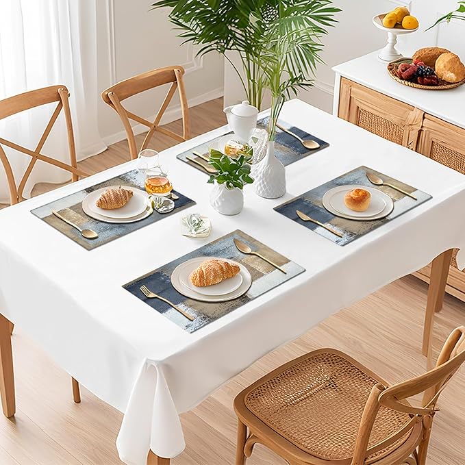 Grey Brown Placemats Set of 4 Modern Place Mats Indoor Abstract Art Table Mat Washable Linen Waterproof Heat Resistant Placemats for Dining Tables, 18 X 12 Inch
