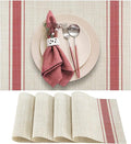 DACHUI Placemats Set of 4, Soft & Elegant Woven Vinyl Place Mats, Water Resistant, Heat Resistant, Washable, Durable Table Mats (Red Stripes)