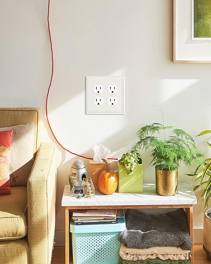 2-Pack Double Duplex Outlet Cover, Light Almond Decorative Double Switch Plates and Outlet Covers for Electrical Outlets, Durable Zinc Alloy Wall Plates, Corrosion Resistant