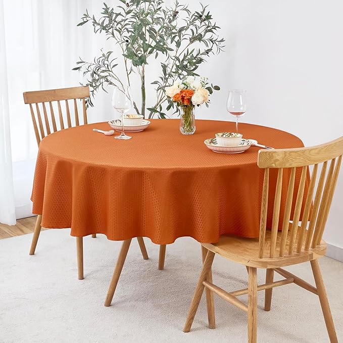 maxmill Round Tablecloth Weaved Pattern Spill-Proof Wrinkle Free Soft Jacquard Table Cloth for Circular Table Cover, for Dining Room Fall Harvest Thanksgiving Parties Holiday Dinner, 70 Inch, Rust
