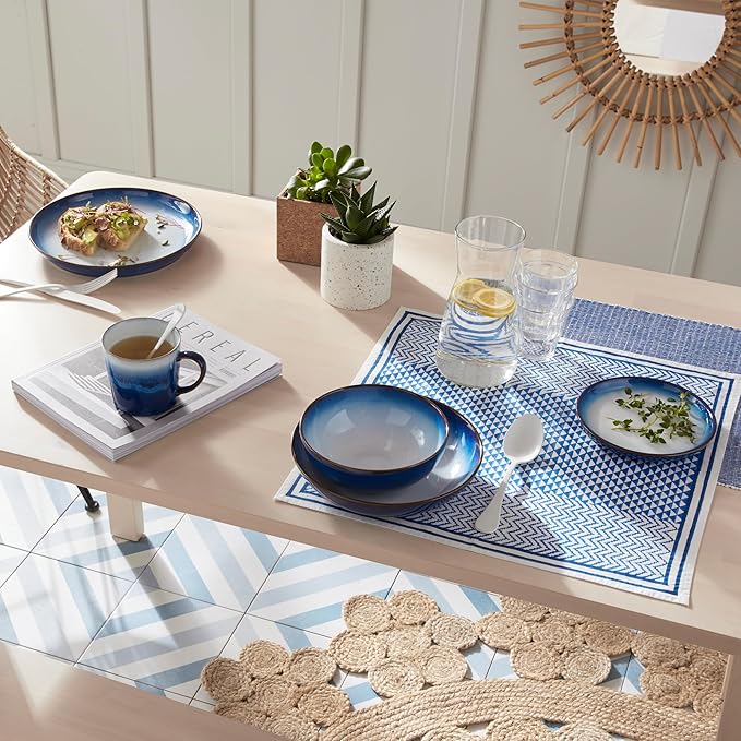 Denby - Blue Haze Coupe Dinner Plates Set of 6 - Dishwasher Microwave Oven Safe - Scratch Chip Resistant - Large Ceramic Stoneware Dinnerware Plates Set