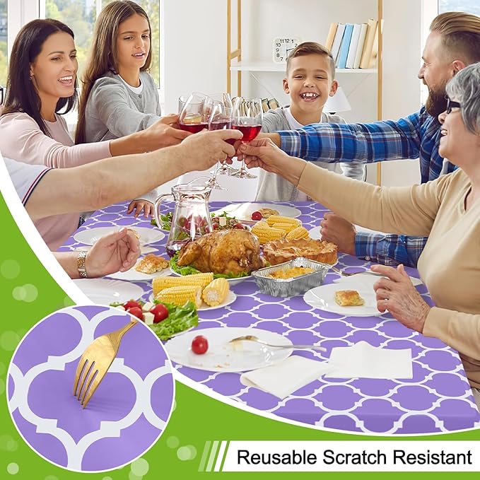 Smiry Rectangle Table Cloth, Waterproof Vinyl Tablecloth with Flannel Backing for Rectangle Tables, Wipeable Spillproof Plastic Tablecloths for Dining, Camping and Indoor (60"x120", Lavender)
