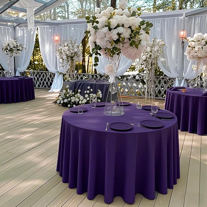 8 Pack Round Tablecloth 120 Inch Cloth Purple Tablecloth for Round Tables, Washable Polyester Table Cloth Stain and Wrinkle Resistant Decorative Table Cover for Wedding Party Dining Banquet