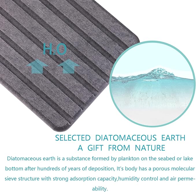 2 PCS Water Absorbent Diatomite Coasters (12.2" x 4"), Grooved Design, Water Absorbing Stone Used for Hand Soaps & Plants & toiletries in The Modern Home