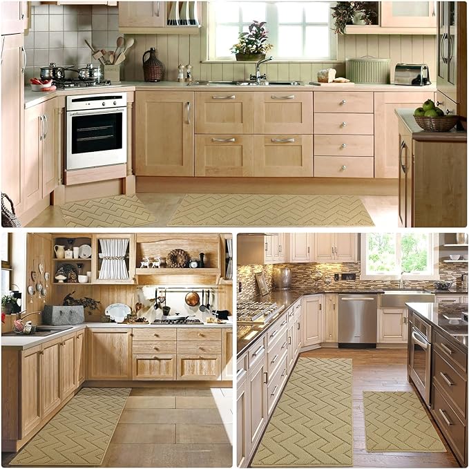 hicorfe Kitchen Rugs and Mats Sets,2 Pieces Super Absorbent Polypropylene Non-Slip Rug,Soft Comfort Floor Mat,Machine Wash for Kitchen,Hallway,Office,Sink,Laundry(20" x 32"+20" x 48",Brown)