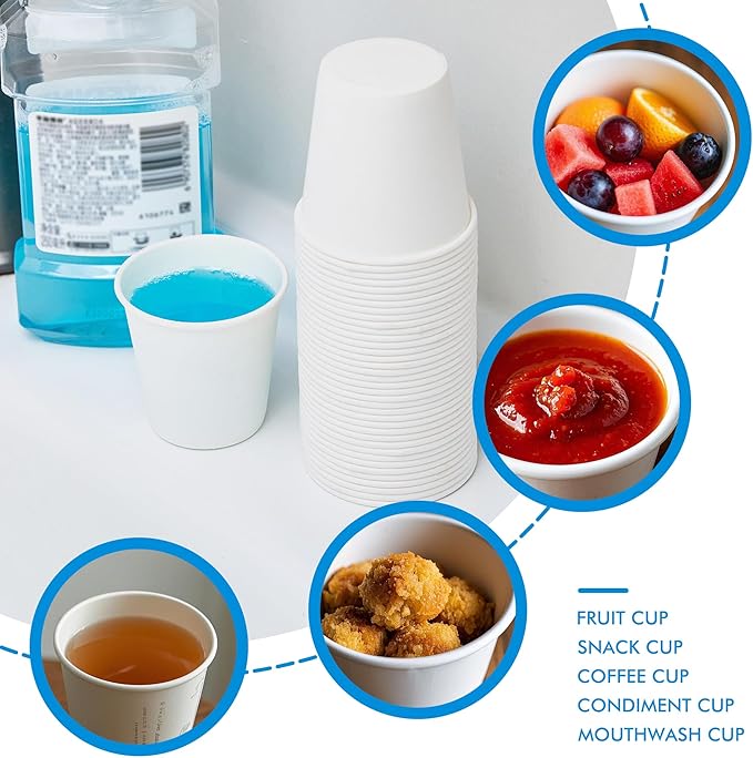 RACETOP 100 Pack 3 oz Paper Cups for Bathroom, Disposable Mouthwash Cups, Small Paper Cups, for Parties, Picnics, Travel