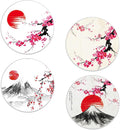 Drinks Coasters Set of 4, Japanese Sun Cherry Blossom Round 4" Cup Coasters, Absorbent Ceramic Stone Coasters with Cork Base, Cute Coasters for Table Home Décor, Ideal Gifts for Women Men
