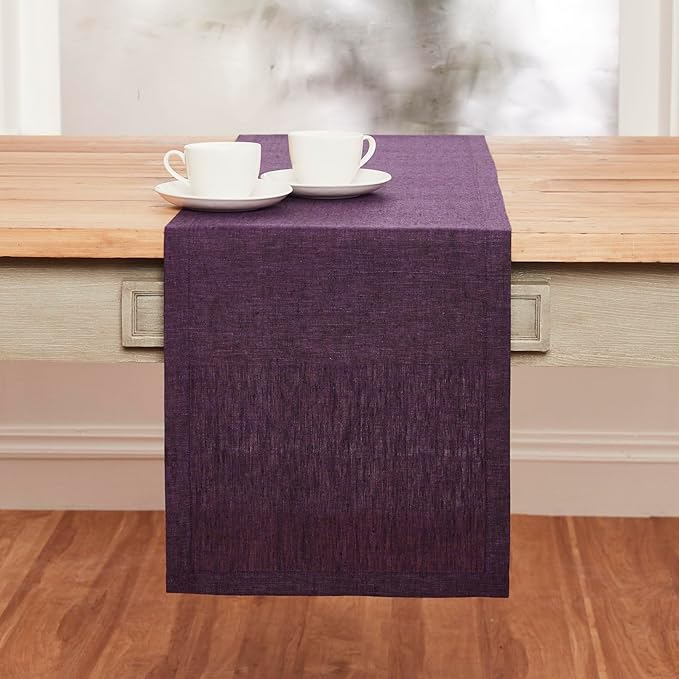 Solino Home Linen Table Runner 90 Inches Long - Athena, 100% Pure Linen Grape Table Runner 14 x 90 Inch for Dining, Winter, Valentines, Spring, Easter