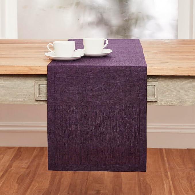 Solino Home Linen Grape Table Runner 108 Inches Long - Athena, 100% Pure Linen Dining Table Runner 14 x 108 Inch for Winter, Valentines, Spring, Easter
