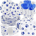 Kochorie 400 Pieces Blue Paw Disposable Party Tableware Sets Dog Puppy Supplies Including Plates Cups Napkins Cutlery Serves 50 for Birthday Puppy Theme Party Decorations