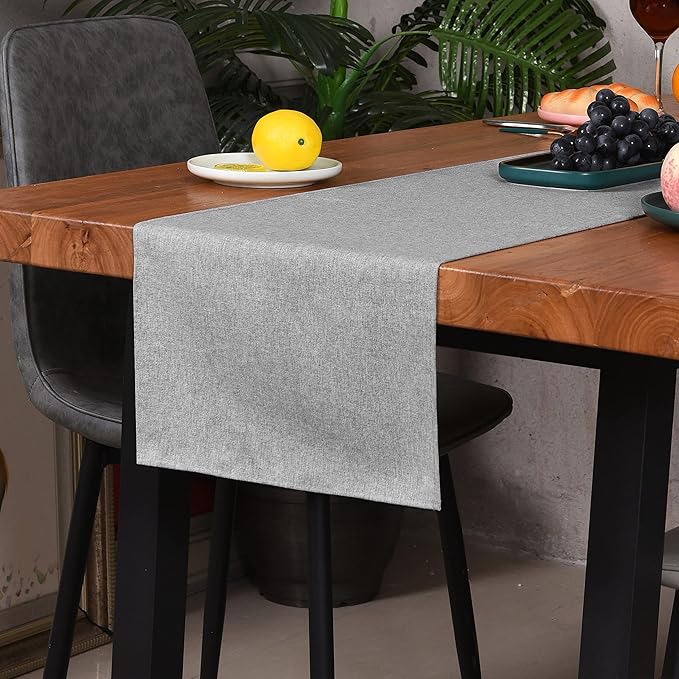 Table Runner 13 x 72 Inches Long, Cotton Linen Farmhouse Style Grey Table Linen for Kitchen Dining Coffee Table Parties Wedding Home Decor (Modern-Grey, 13” x 72”)