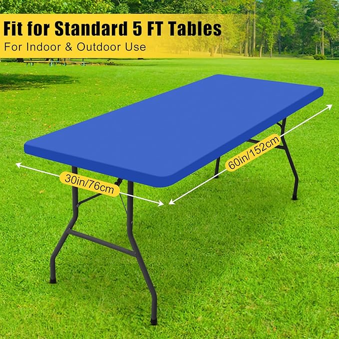 Smiry Rectangle Tablecloth, Elastic Fitted Flannel Backed Vinyl Tablecloths for 5ft Folding Tables, Waterproof Wipeable Table Covers for Indoor, Outdoor, Picnic and Camping (Blue, 30"x60")