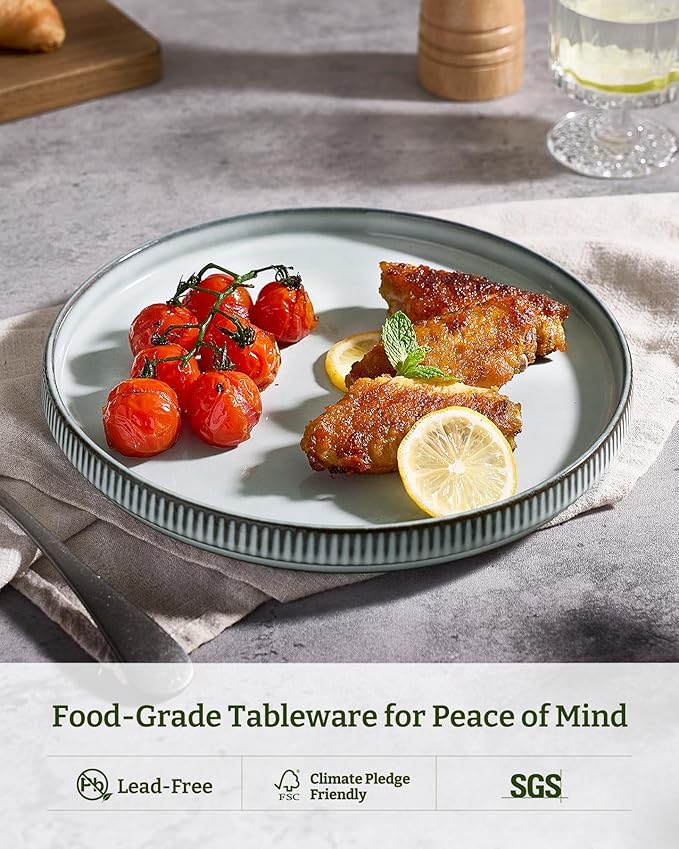 famiware Star Salad Plates for 6, 8 inches Plate Set, Stoneware Dinnerware, Small Dinner Plates for Dessert, Salad, Appetizer, Smoky Blue