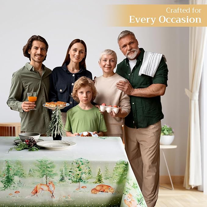 Maison d' Hermine Table Cloth Rectangle Table 100% Cotton 60 x 90 Inches Fall Tablecloth Reusable Everyday Use for Thanksgiving Christmas Decorations Dining Farmhouse Party (Winter Mornings)