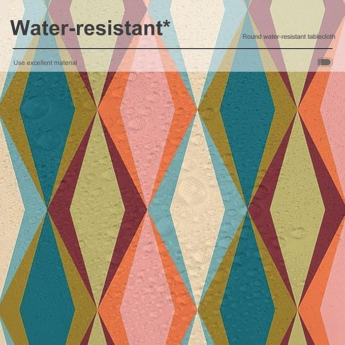 Abstract Geometric Boho Round Tablecloth, Retro Modern Mid Century Tablecloth for Home Party Dining Room Kitchen Decor 70Inch(178cm)
