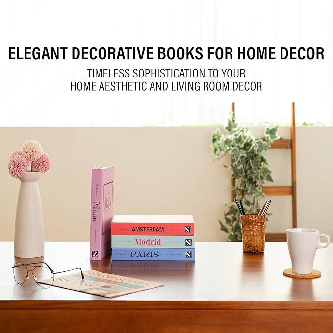 Pastel Medium | 4 PCS Faux Decorative Books for Home Decor | Not Real Books (Cardboard Boxes) | Coffee Table, Shelf Styling & Modern Aesthetic Accent Pieces for Living Room, Office