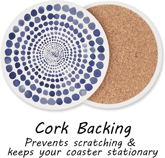 AD Set of 6 Coasters for Drinks Absorbing Round Ceramic Stone Coaster with Cork Base,Tabletop Protection Mat for Mugs and Cups,Office,Kitchen (Bloom Abstract)