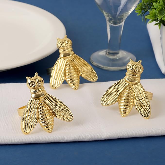 12 Pcs Decorative Fly Napkin Rings - Metal Napkin Rings Table Decor Napkin Ring, Dining Cloth Napkin Holder, Farmhouse Napkin Ring, Modern Napkin Holders (Gold) - ALPHA Living HOME