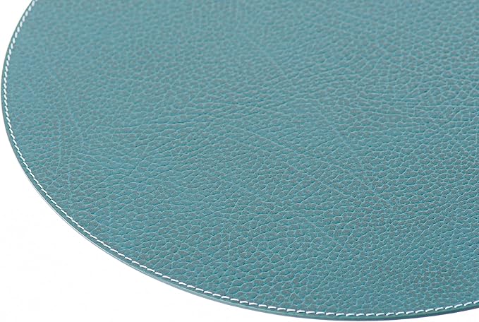 Nikalaz Round Placemats Set (Pack of 4) Recycled Leather Table Mats 15 inches, Kitchen Dining Table Decor by Nikalaz (Petroleum Green)