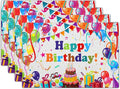 Giwawa Happy Birthday Placemats, Bithday Cake Gifts Decorative Table Mat Set of 4, Colored Flags Balloons Confetti Place Mats 12"x18" for Kitchen Dining Party, Heat Resistant Washable Non-Slip