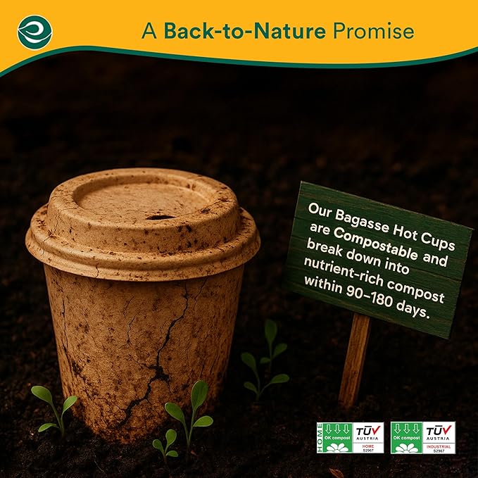 ECO SOUL 200 Pack 16 oz Disposable Coffee Cups with Lids & Sleeves Eco-Friendly, Biodegradable, Compostable, Leak-free & Sturdy To Go Hot Drink Cup for Tea, Chocolate Party Travel Cafe Office & Home