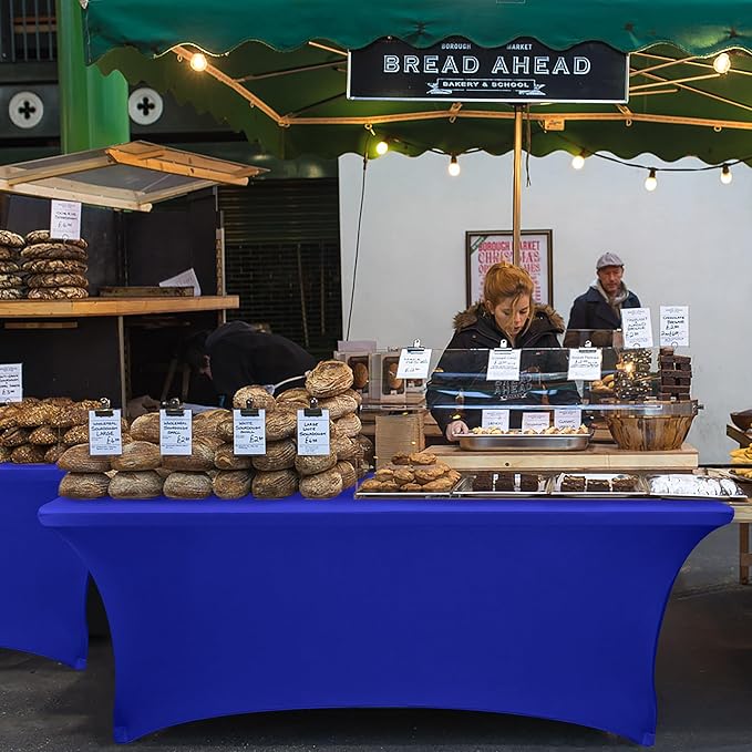 Nasitos 2 Pack Royal Blue 4 ft Table Cloth Fitted-Open Back Spandex Table Covers for Folding Tables, Washable Fabric and Wrinkle Resistant Stretch Table Cover for Trade Show, Parties, Events