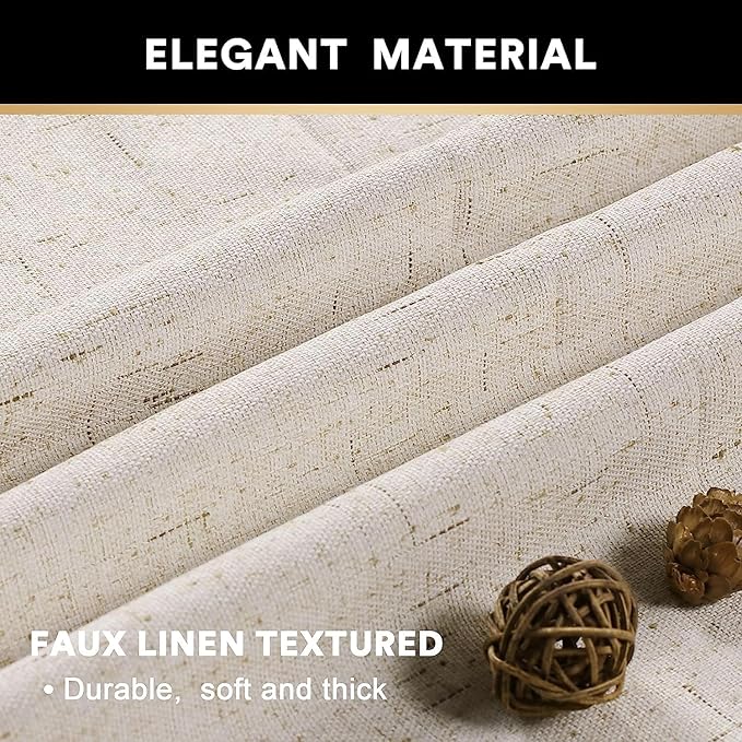 PrinceDeco Linen 100% Blackout Curtains for Bedroom/Living Room Natural Colored Drapes Extra Long Curtains 90 Inch Long for Thermal Insulated Window Curtain Panels Linen Look Fabric with White Liner