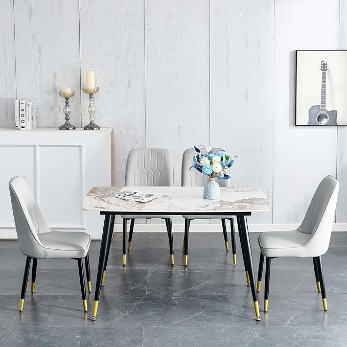 Small Dining Table Set for 4, Dining Room Table Set for 4, Sintered Stone Kitchen Table Top and Modern Chairs Set of 4 for Kitchen Dining Room, Small Space