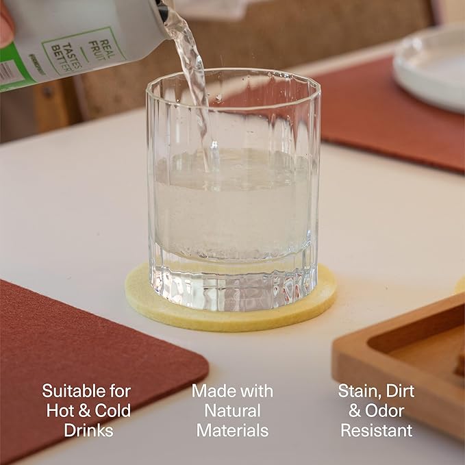 Graf Lantz - Bierfilzl Merino Wool Square Coasters Set of 4 - Happy (4"x4"x5mm) - Absorbs 30% of Weight - Natural German Wool - Heat Resistant, Sustainable, Reusable - Home Decor, Coffee Table Decor