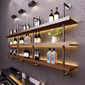 Large Wine Rack with LED Light Solid Wood Wall Mounted Wine Rack, 3-Tiers Liquor Bottles Floating Shelves Display Storage Organizer for Home Bar & Dining Room (120cm/47.2in)