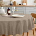 JIUZHEN Faux Linen Round Tablecloths 84 inch, Decorative Wrinkle Free Texture Rustic Circle Table Cloth Cover for Kitchen, Dining, Party, Wedding, Outdoor Use (84 Inch Round,Champagne)