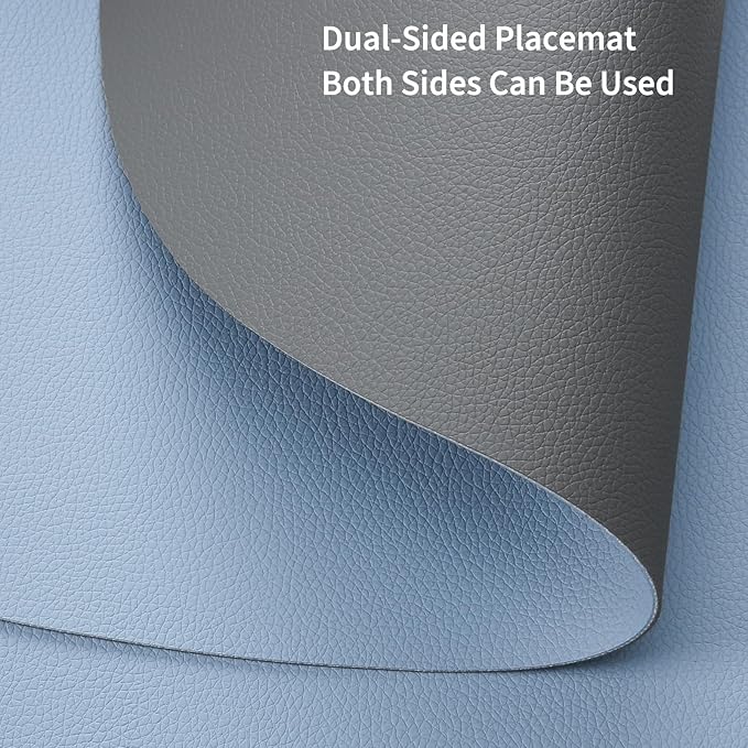 Myir JUN Round Placemats Set of 4 Faux Leather Place Mats and Coasters 15 inch Round Table Mats Dual Sided Non-Slip Stain Resistant Placemats (Gray & Sky Blue, Set of 4)