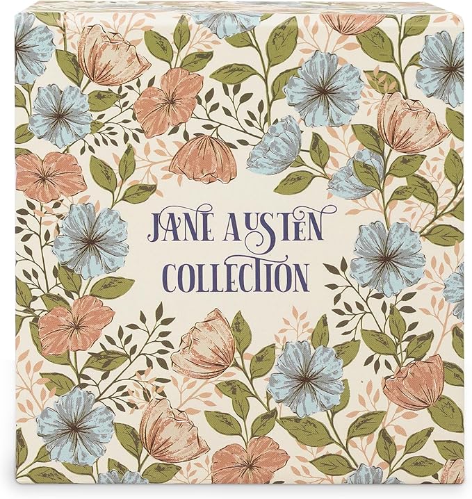 Steel Mill & Co Book Coaster Set of 4, Classic Wood & Cork Drink Coasters with Decorative Paper-Wrapped Storage Box for Aesthetic Coffee Table Decor for Book Lovers (Jane Austen)