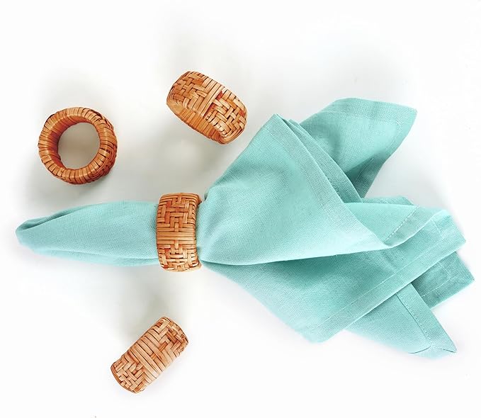 12-Piece Hand Woven Napkin Ring - Farmhouse Rustic Serviette Holder for Dining, Easter, Birthday, Thanksgiving, Christmas & Party Décor - Fall Rustic Rings, Napkin Holder Buckles(Brown) - CLEENTABLE