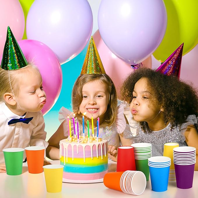 URATOT 60 Pieces 9 Ounce Disposable Paper Cups Party Cups Drinking Cups for Party, DIY and Holiday, 6 Colors