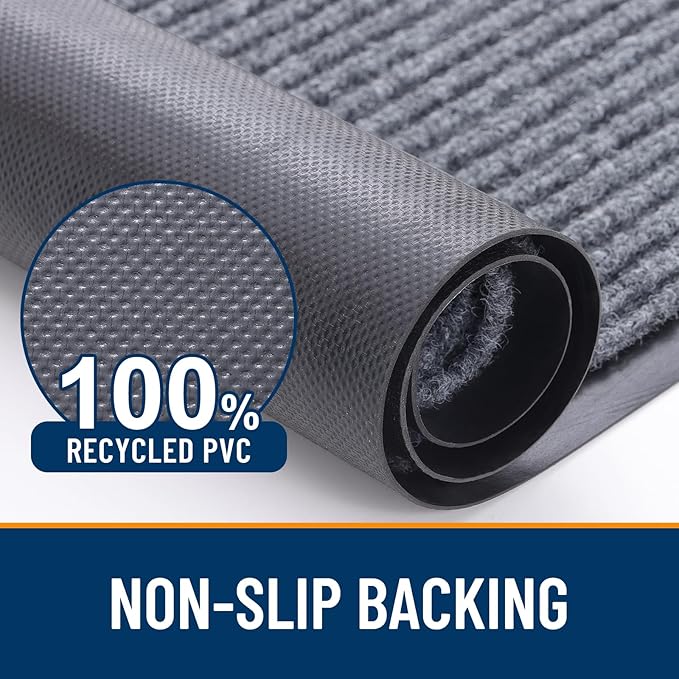 OLANLY Front Door Mat Indoor Outdoor Entrance, Waterproof Heavy Duty Doormat, Fade Resistant, Low Profile, Easy Clean Patio Porch Welcome Floor Mats for Entry, 29.5x17, Light Gray