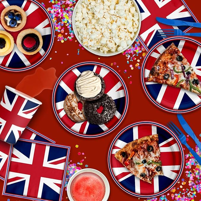 Britain UK England British Flag Birthday Party Supplies Set Plates Napkins Cups Tableware Kit for 16