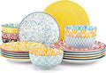 vancasso SELENE Plates and Bowls Set for 6, 18 Pieces Dinnerware Sets, Mircowave and Dishwasher Safe Dishes Set, Porcelain Pastel Dinnerware
