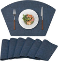 Round Table Placemats Set of 6, Faux Leather Wedge Shape Place Mats Heat Resistant Wipeable Washable Table Mats for Dining Outdoor Indoor, Dark Blue