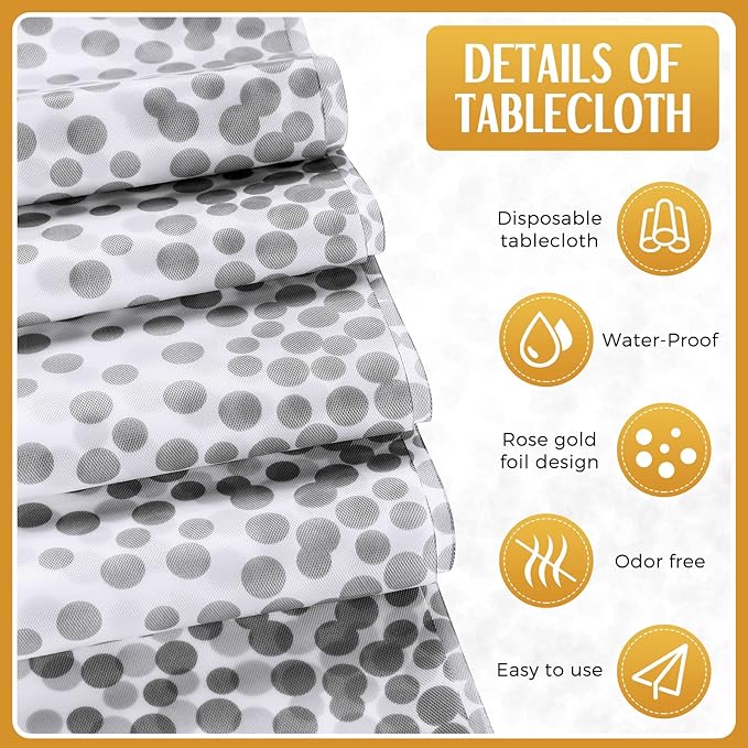 Breling 8 Pack White and Silver Disposable Plastic Tablecloths and Satin Table Runner Set, 54 x 108 Inch Tablecloth, 12 x 108 Inch Table Runners for Wedding Graduation Birthday Baby Shower New Year
