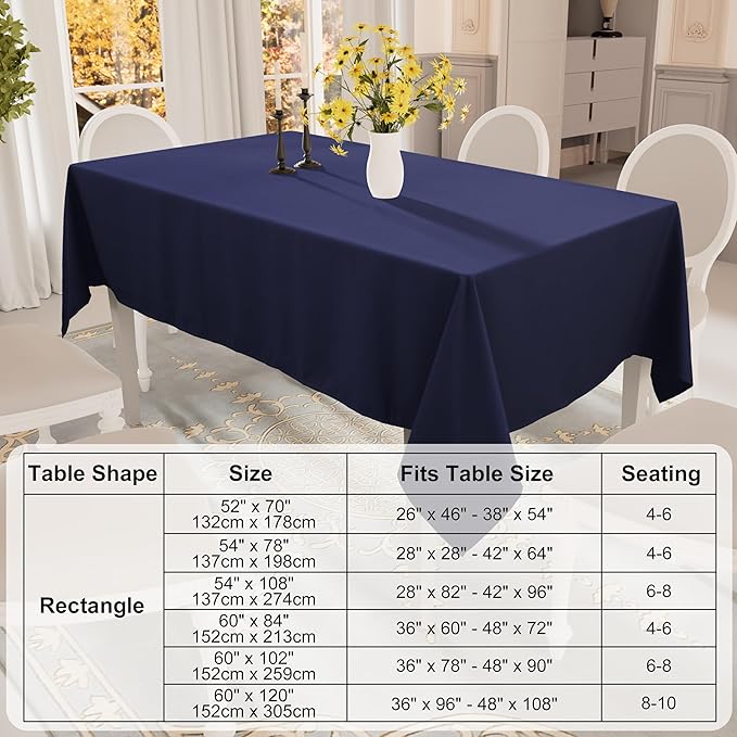 Smiry Rectangle Table Cloth, Waterproof Anti-Scratch Polyester Tablecloth, Decorative Washable Fabric Table Cover for Dining, Buffet, Parties and Outdoor, 54x108, Navy