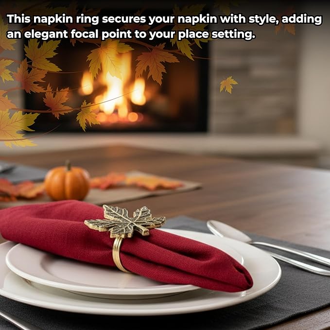 ALPHA Living HOME Rustic Napkin Rings Set of 12 - Elegant Leaf Napkin Holders for Dining Table, Wedding, Party, Holiday & Everyday Use - Handmade Decorative Table Accessories (Antique Gold)