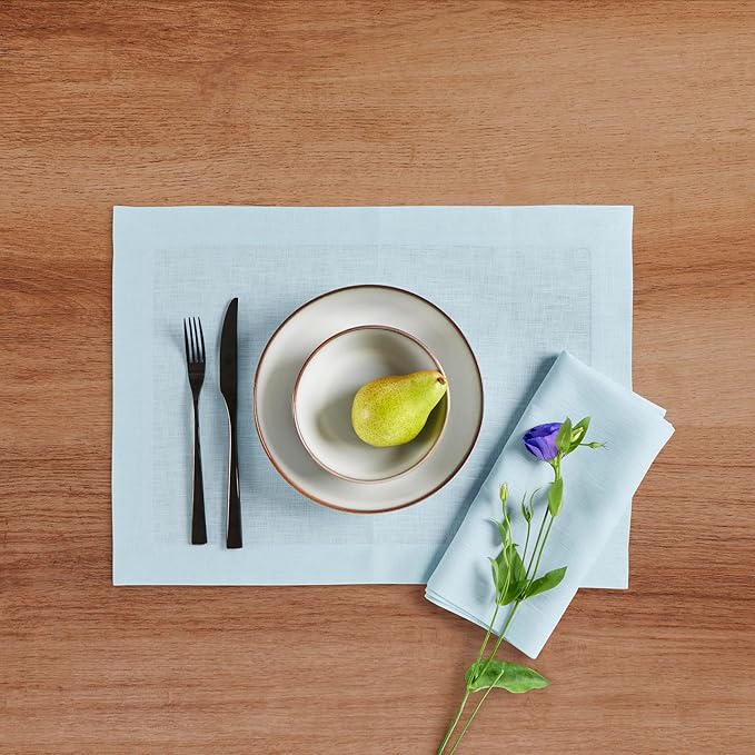 Solino Home Linen Napkins Set of 4-100% Pure Linen Ice Water Dinner Napkins Cloth 20 x 20 Inch - Fete, Handcrafted and Machine Washable - Spring, Easter
