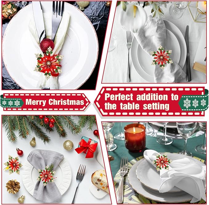 ZeeDix Christmas Crystal Snowflake Napkin Rings Set of 8- Rustic Dinner Tables Setting Decoration for Wedding Receptions, Christmas Holiday Party Dinner Parties