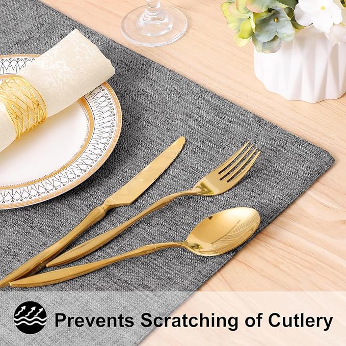 homing Cotton Linen Placemats Set of 8, Cloth Washable Farmhouse Dining Table Mats for Indoors & Outdoors, Easy to Clean, Dark Grey, 13 x 19 Inch