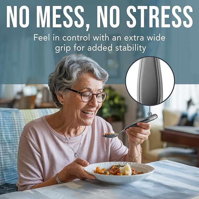 BUNMO Weighted Utensils for Hand Tremors – 4pc Adaptive Utensils for Elderly, Persons w/weak hands – Discreet Travel Wrap, Stainless Steel & Dishwasher Safe – Weighted Silverware Set